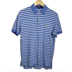 Polo Ralph Lauren Mens Striped Polo Shirt Size M Blue & White Cotton Short Sleev